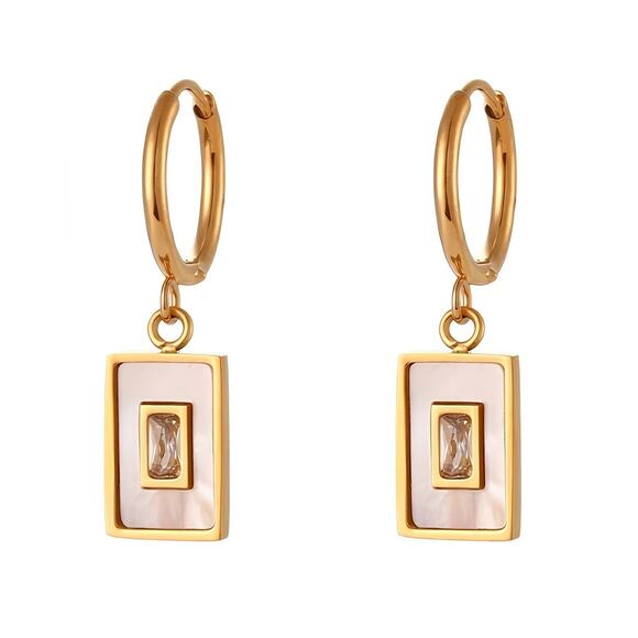 White Shell Vintage Acrylic Pendant Earrings 18K Gold Plated Stainless‎ S… - Picture 1 of 10